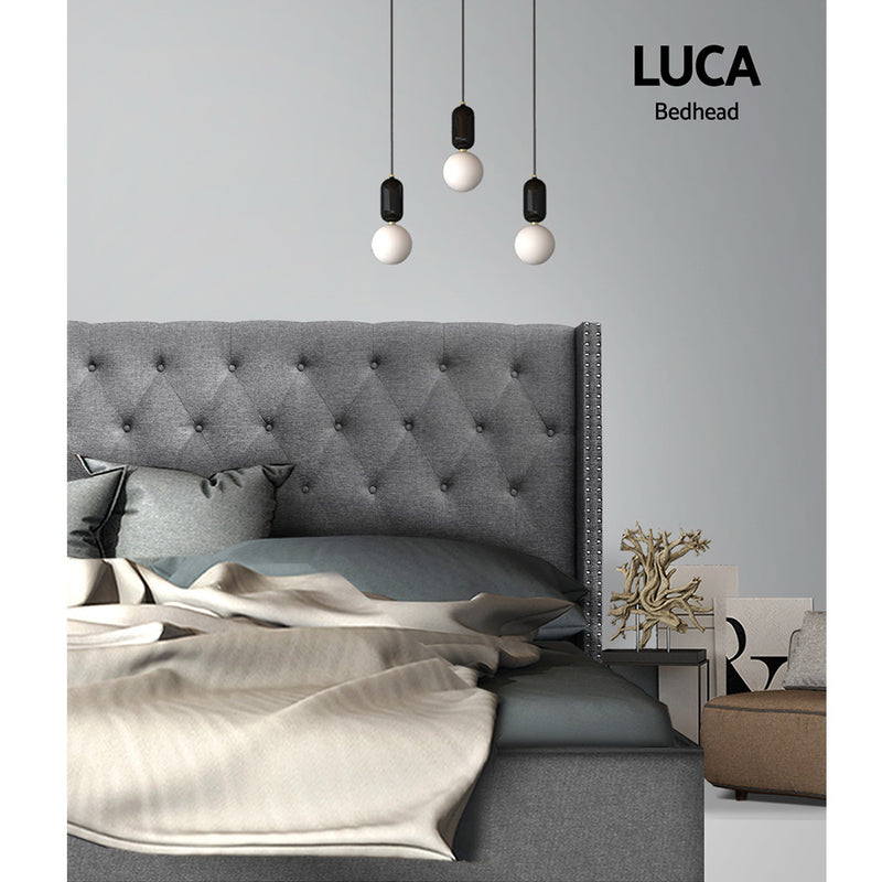 Winged Bedhead King Grey - LUCA Art Deco Studded Headboard - Lucendi Home