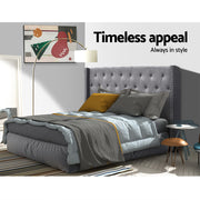 Winged Bedhead King Grey - LUCA Art Deco Studded Headboard - Lucendi Home