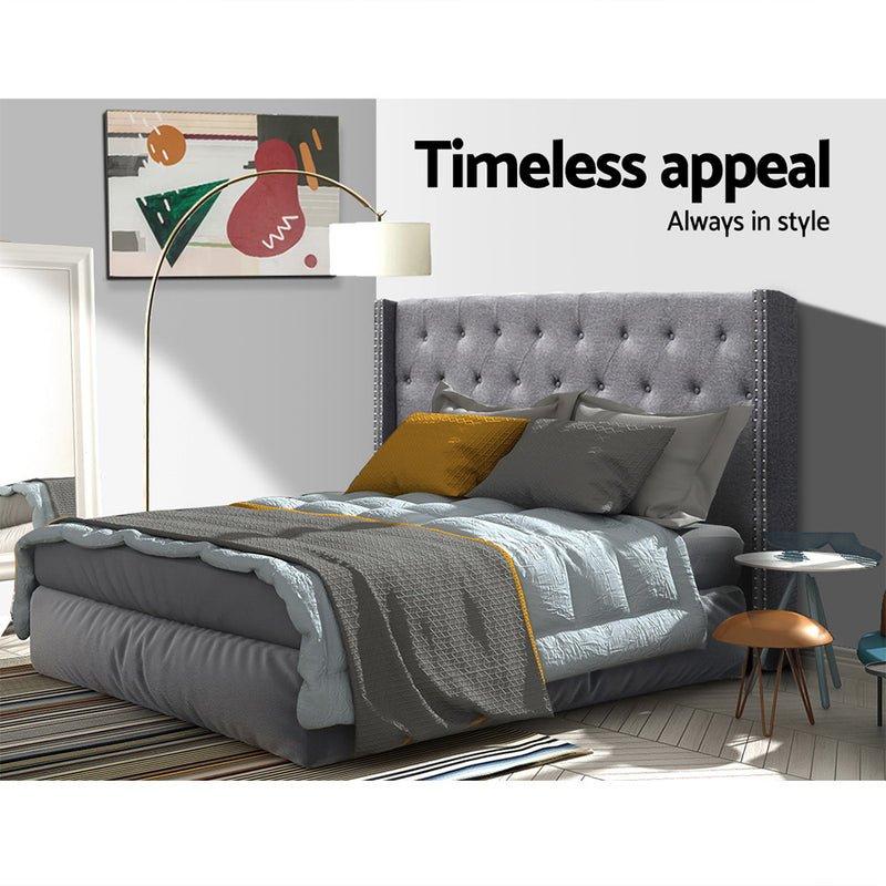 Winged Bedhead King Grey - LUCA Art Deco Studded Headboard - Lucendi Home