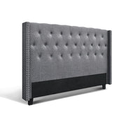 Winged Bedhead King Grey - LUCA Art Deco Studded Headboard - Lucendi Home