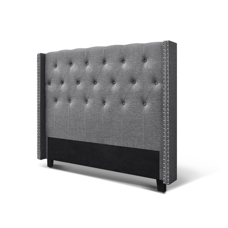 Winged Bedhead Queen Grey - LUCA Art Deco Studded Headboard - Lucendi Home