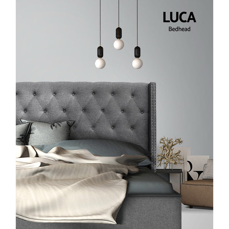 Winged Bedhead Queen Grey - LUCA Art Deco Studded Headboard - Lucendi Home