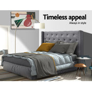 Winged Bedhead Queen Grey - LUCA Art Deco Studded Headboard - Lucendi Home
