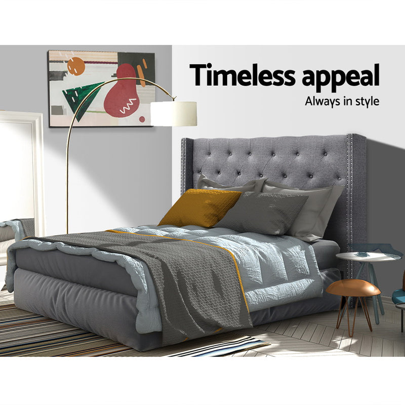 Winged Bedhead Queen Grey - LUCA Art Deco Studded Headboard - Lucendi Home