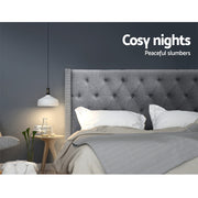 Winged Bedhead Queen Grey - LUCA Art Deco Studded Headboard - Lucendi Home