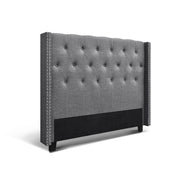 Winged Bedhead Queen Grey - LUCA Art Deco Studded Headboard - Lucendi Home