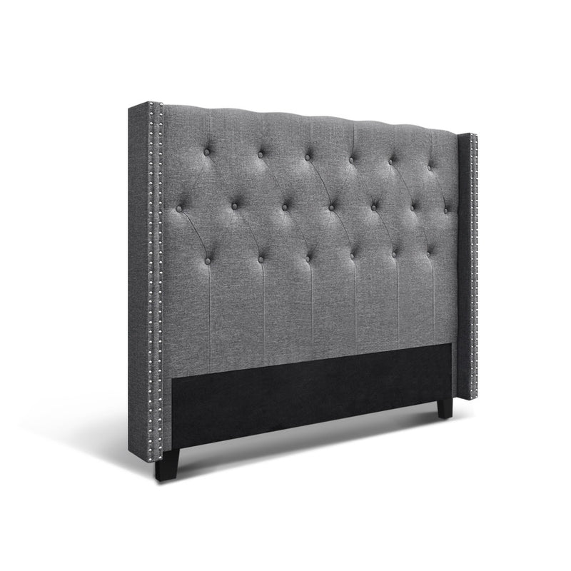 Winged Bedhead Queen Grey - LUCA Art Deco Studded Headboard - Lucendi Home