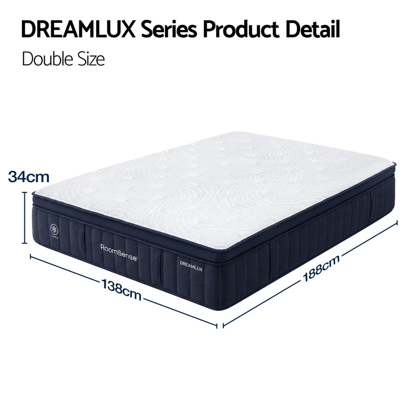 RoomSense Double Mattress, 34cm Thick Medium Soft Hybrid Mattress for Back Pain Relief, Tencel Cooling Pocket Spring Mattress Double Size in a Box